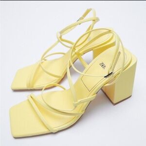 Zara brand new Yellow leather Strappy Block Heel Sandals